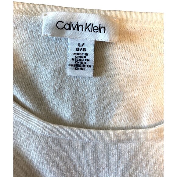 Calvin Klein Womens Ivory Studded Long-Sleeve Sweater L Cotton/Viscose Ribbed He - Picture 2 of 3